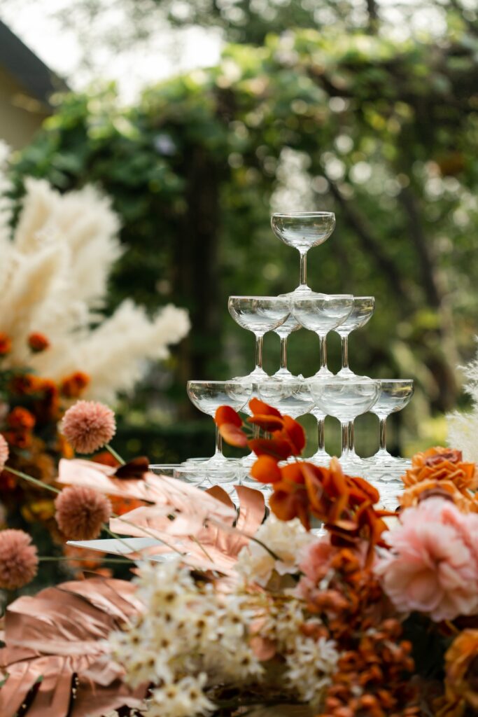 Boho orange golden Champagnertower