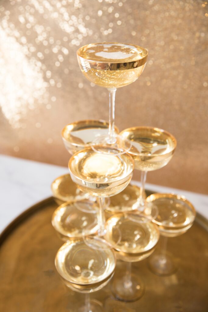 Champagne Tower auf der Hochzeitsfeier